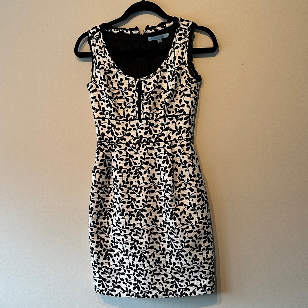 ANTONIO MELANI Black and Ivory Floral Mini Dress